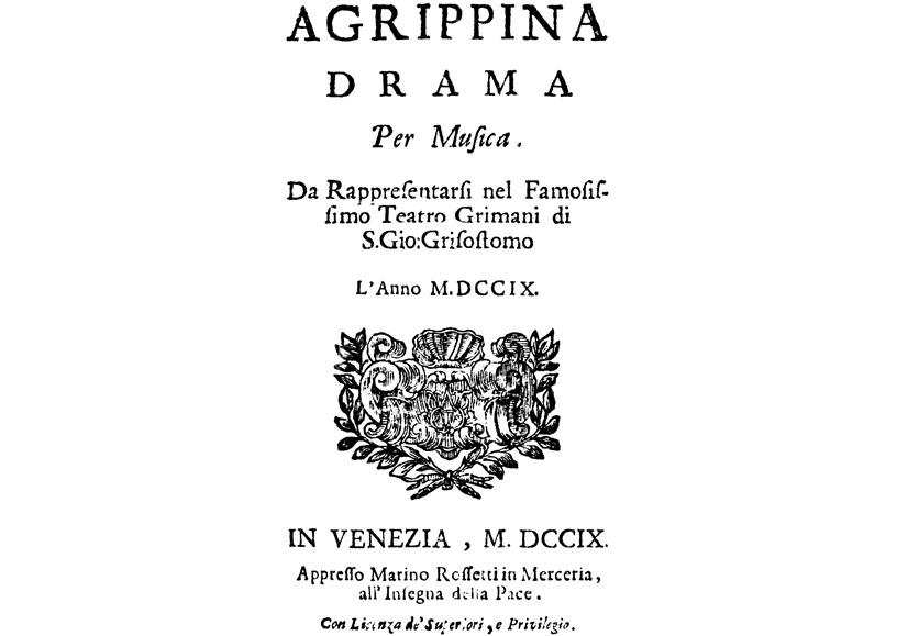 Titelpagina van de eerste uitgave van Agrippina