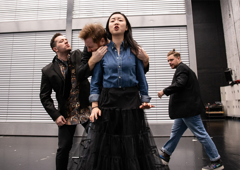 Repetitie Agrippina met Jake Ingbar (Narciso), Tim Mead (Ottone), Ying Fang (Poppea) en Georgiy Derbas-Richter (Lesbo)