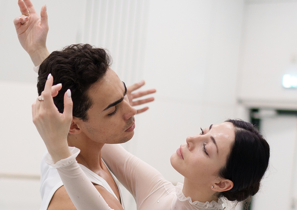 Victor Caixeta and Maia Makhateli during rehearsals for Giselle 