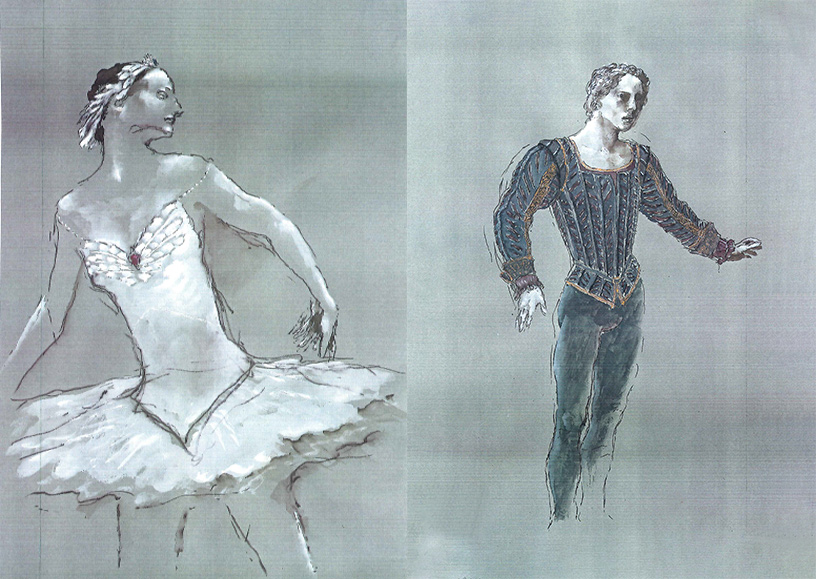 Kostuumontwerpen van Toer van Schayk voor Odette en Prins Siegfried