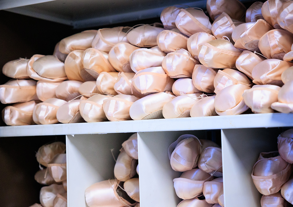 Pointe shoes in storage