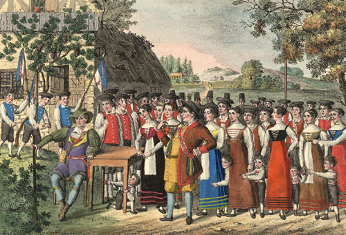 Illustratie van de openingsscène van Der Freischütz (1822)